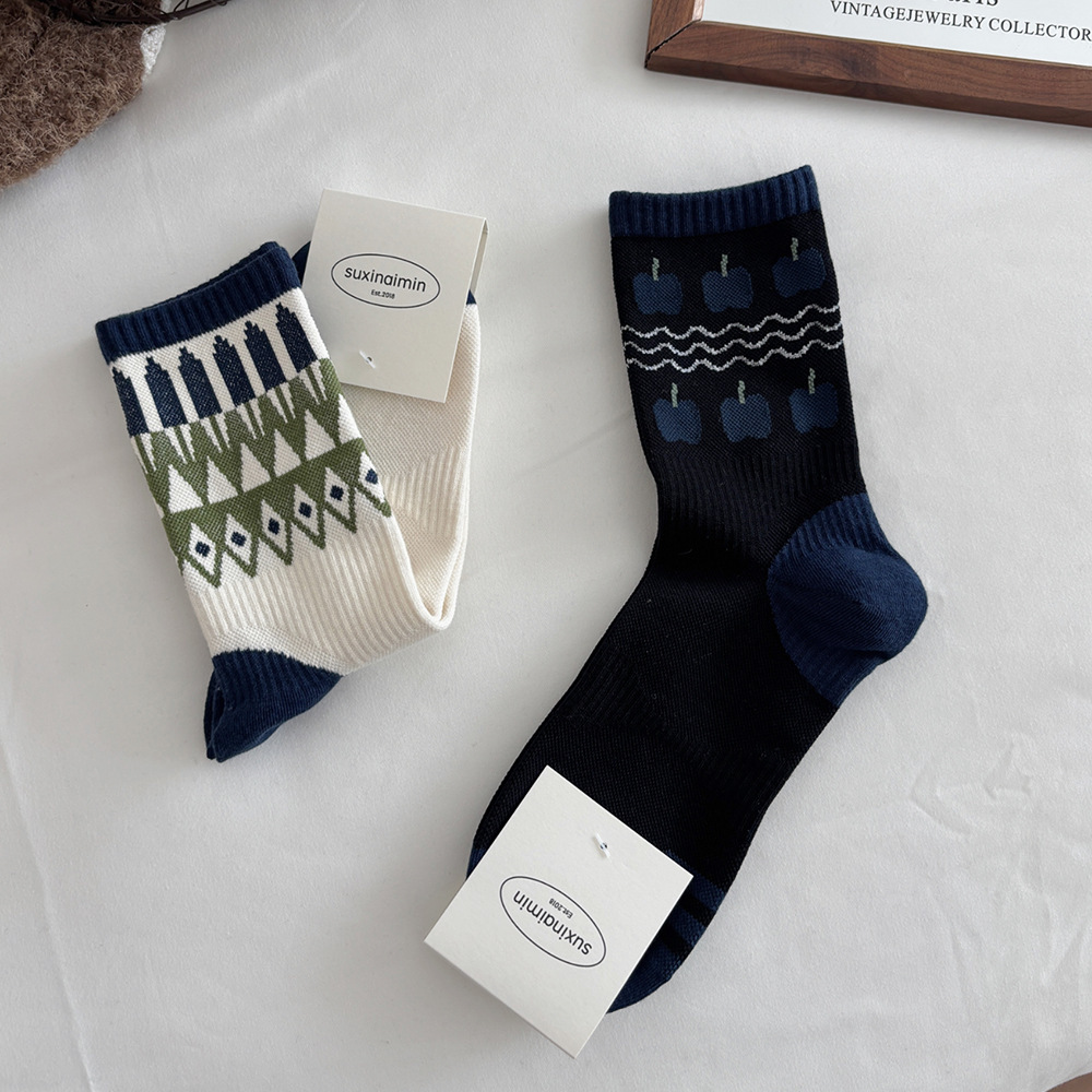 Women's Slight Bounce Ethnic Style Floral Print Color Clash Mid-Calf Socks h5Picture2
