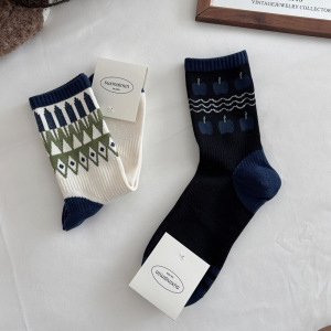 Women's Slight Bounce Ethnic Style Floral Print Color Clash Mid-Calf Socks h5 Picture2