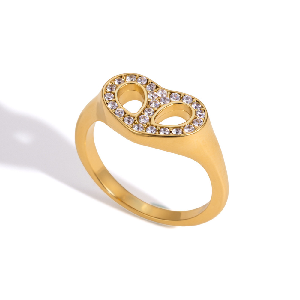 Heart Stainless Steel Waterproof Gold Color Zircon Women's Gemstone Rings h5Picture4