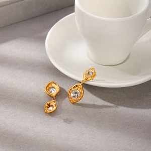 Simple Series Daily Droplet Stainless Steel Waterproof   Gold Color  Zircon Women's Stud Earrings h5 Picture7