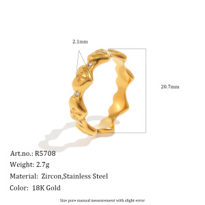 Heart Shape Cross Rose Pattern Stainless Steel Waterproof Gold Color Minimalist Rings h5 