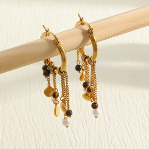 Retrotassel Stainless Steel Waterproof Natural Stone Women's Dangle Earrings h5 Picture2