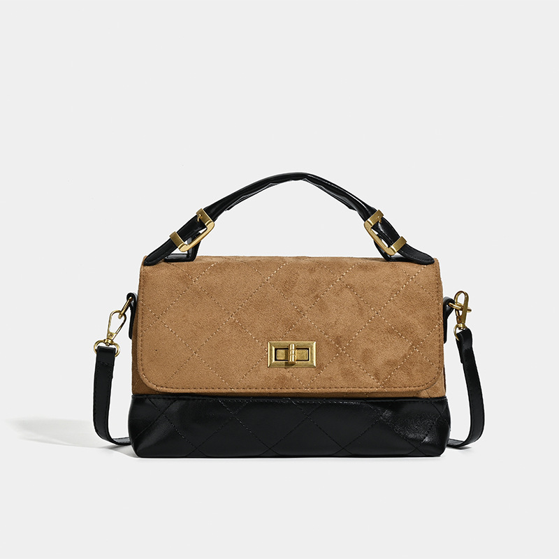 Parisian Chic Style Quilted Stitching Patchwork Patchwork Mixed Color Suede Women's Square Crossbody Bags