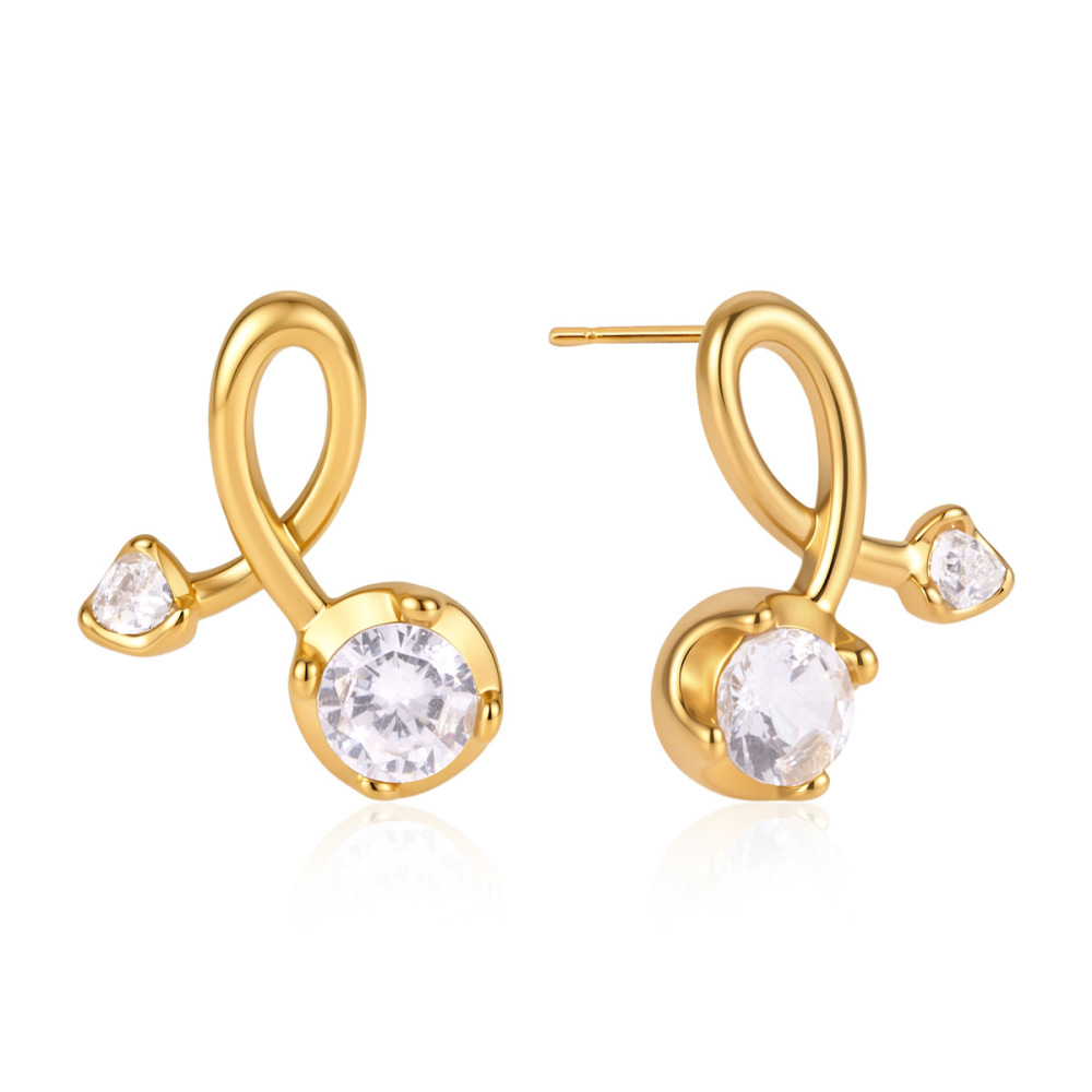 Irregular Shape Stainless Steel Waterproof Gold Color Zircon Women's Stud Earrings Picture5