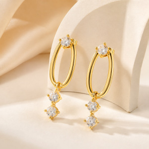 Simple Circle Stainless Steel Waterproof Gold Color Zircon Women's Drop Earrings h5 Picture4
