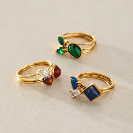 Conjunto De Anillos Para Mujer Con Forma De Gota Elíptica, Acero Inoxidable, Resistente Al Agua, Color Dorado Y Circonita Natural. 2