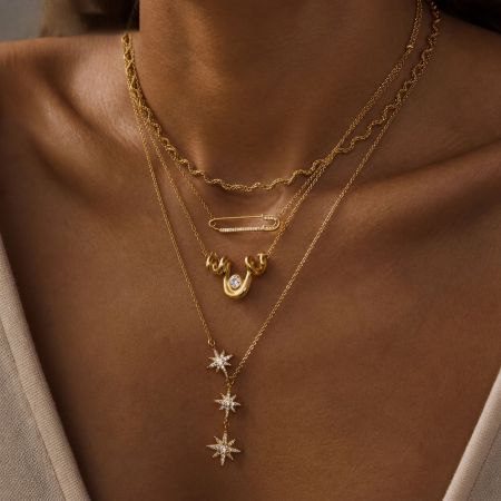 Simple Series Retro Irregular Shape Sun Stainless Steel Waterproof   Gold Color  Women's Pendant Necklaces