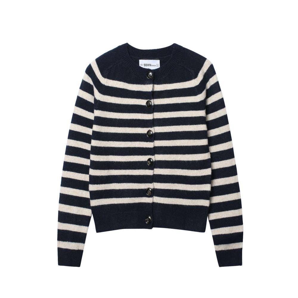 Casual Stripes Button Straight Knit Cardigan
