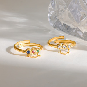 Simple Series Sweet Lines Geometric Shape Stainless Steel Waterproof Gold Color Rhinestone Minimalist Rings h5 Picture2