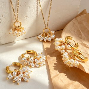 Luxurious Series Elegant Circle Stainless Steel Waterproof Gold Color Women's Jewelry Sets h5 Picture2
