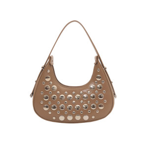 Streetwear Style Metal Hardware Studded Solid Color Rivet Pu Women's Underarm Shoulder Bags h5