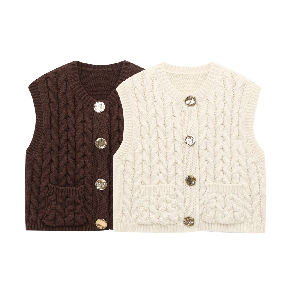 Retro Solid Color Button Straight Knitted Vest Picture3