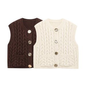 Retro Solid Color Button Straight Knitted Vest h5 Picture3
