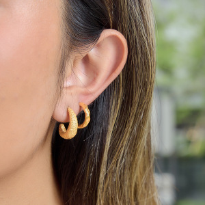 Simple Series Retro Irregular Shape Hammer Pattern Stainless Steel Waterproof Gold Color Women's Drop Earrings h5 Picture4