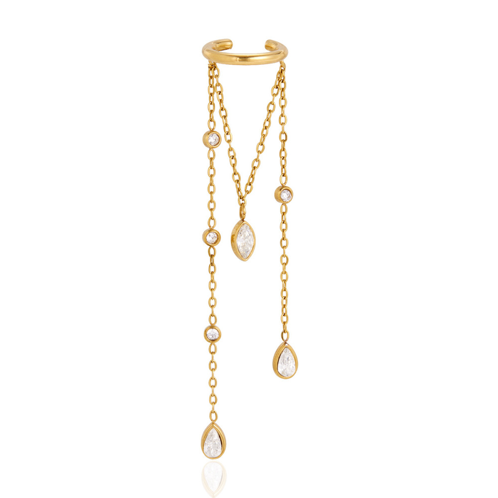 Simple Series Elegant Tassel Chain Stainless Steel Waterproof Gold Color Women's Dangle Earrings Picture5