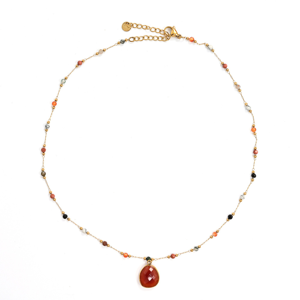 Collana Con Pendente Da Donna Classic Series Daily Droplet Beads In Acciaio Inossidabile Impermeabile Color Oro Con Pietra Naturale. Immagine5