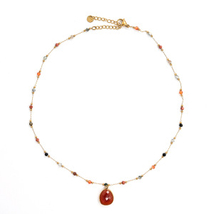 Collana Con Pendente Da Donna Classic Series Daily Droplet Beads In Acciaio Inossidabile Impermeabile Color Oro Con Pietra Naturale. h5 Immagine5