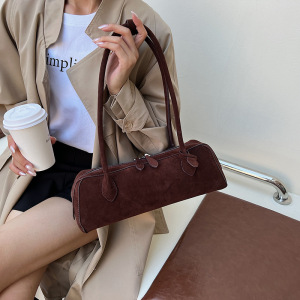 Minimalist Style None Solid Color Suede Women's Bowling Bag Shoulder Bags h5 Picture3