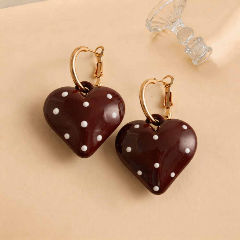 Sweet Heart Polka Dots Iron Women's Drop Earrings 