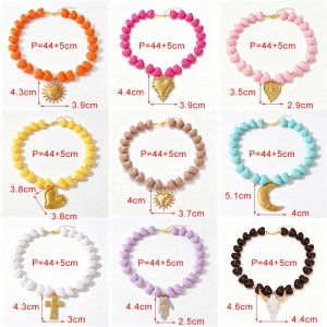 Simple Series Retro Heart Beads Resin Gold Color Women's Beaded Necklaces h5 Picture4