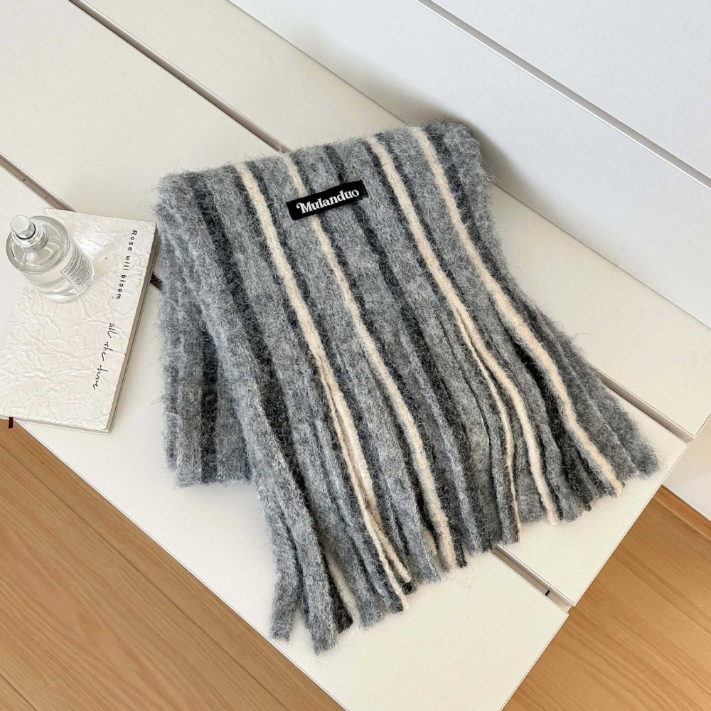 Simple Series Casual Stripe Tassel Mixed Color Wool Winter Scarves 