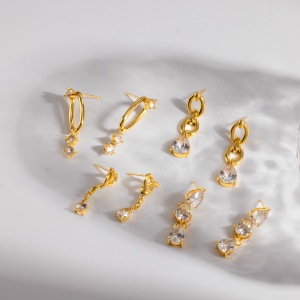 Geometric Shape Stainless Steel Waterproof Gold Color Rhinestone Women's Drop Earrings h5 Picture2