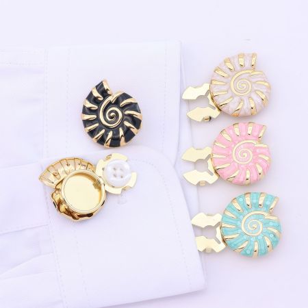 Simple Series Daily Solid Color Oceanic Style Shell Alloy Cufflinks 2