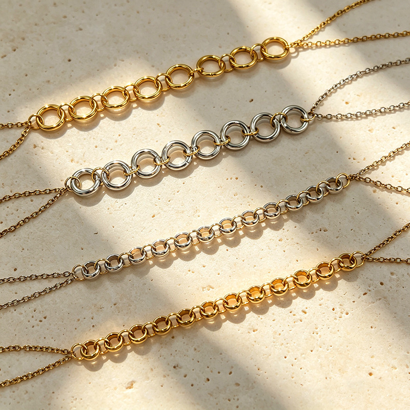 Romantic Series Sports Circle Stainless Steel Waterproof Gold Color Women's Hand Chain h5Picture2
