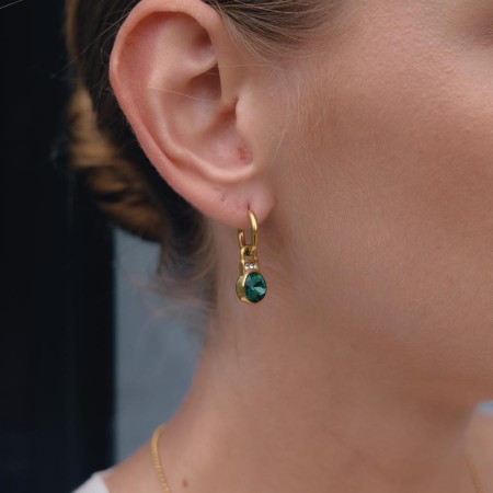 Luxe Serie Elegante Sluiting Roestvrijstalen Waterdichte Oorbellen Met Goudkleurige Zirkonia Voor Dames