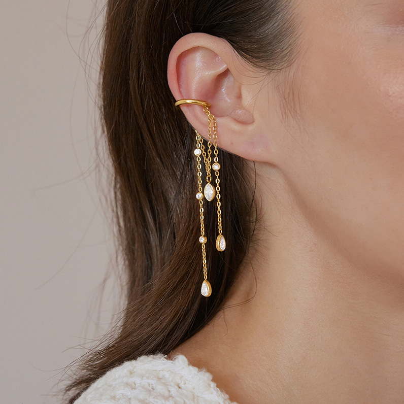 Simple Series Elegant Tassel Chain Stainless Steel Waterproof Gold Color Women's Dangle Earrings Picture2