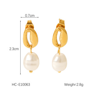 Simple Series Daily Irregular Shape Tassel Star Shell Stainless Steel Waterproof   Gold Color  Zircon Women's Beads Earrings h5 Picture2