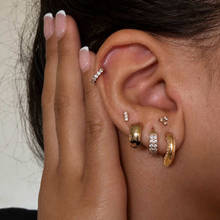Simple Series Daily Circle Stainless Steel Waterproof   Gold Color  Zircon Women's Stud Earrings