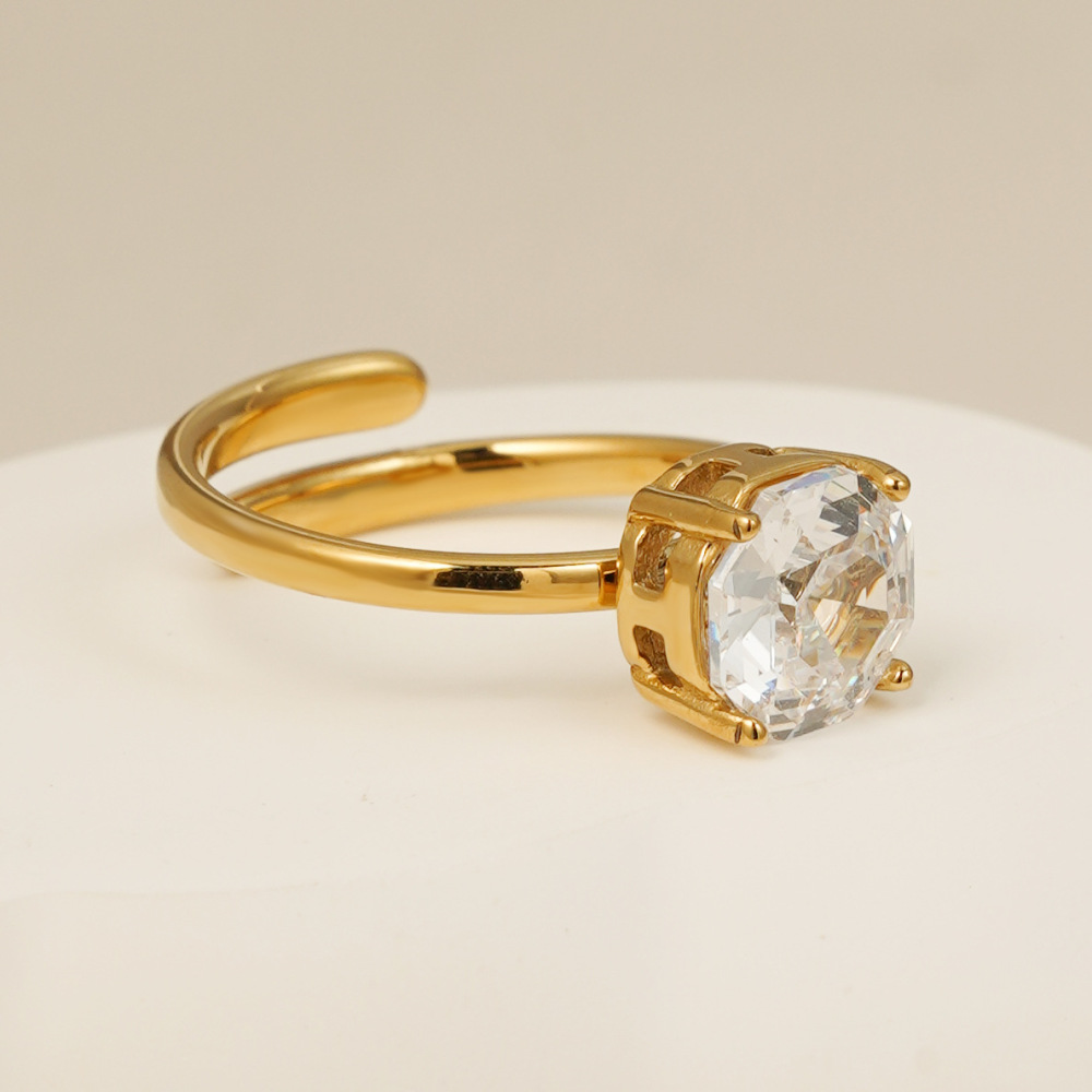 Luxurious Series Stainless Steel Waterproof Gold Color Zircon Women's Gemstone Rings Picture3