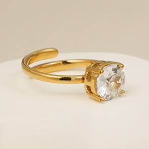 Luxurious Series Stainless Steel Waterproof Gold Color Zircon Women's Gemstone Rings h5 Picture3