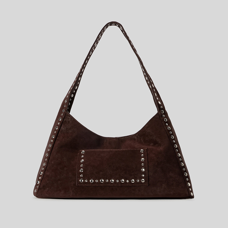 Casual Style Metal Hardware Studded Solid Color Rivet Suede Women's Square Shoulder Bags h5Picture3