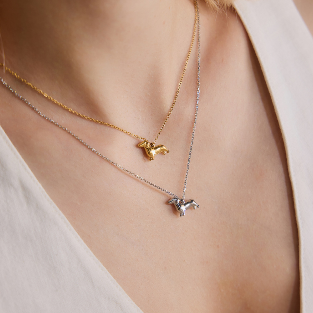 Dachshund Shape Stainless Steel Waterproof Gold Color Women's Pendant Necklaces h5Picture5