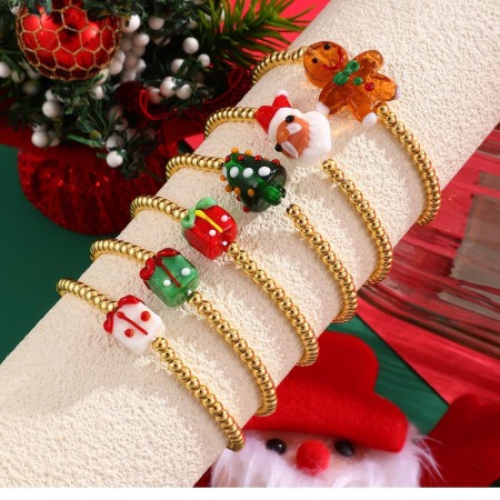 Sade Seri Sevimli Noel Boncukları Bakır Altın Renk Kadın Boncuklu Bileklikler 2