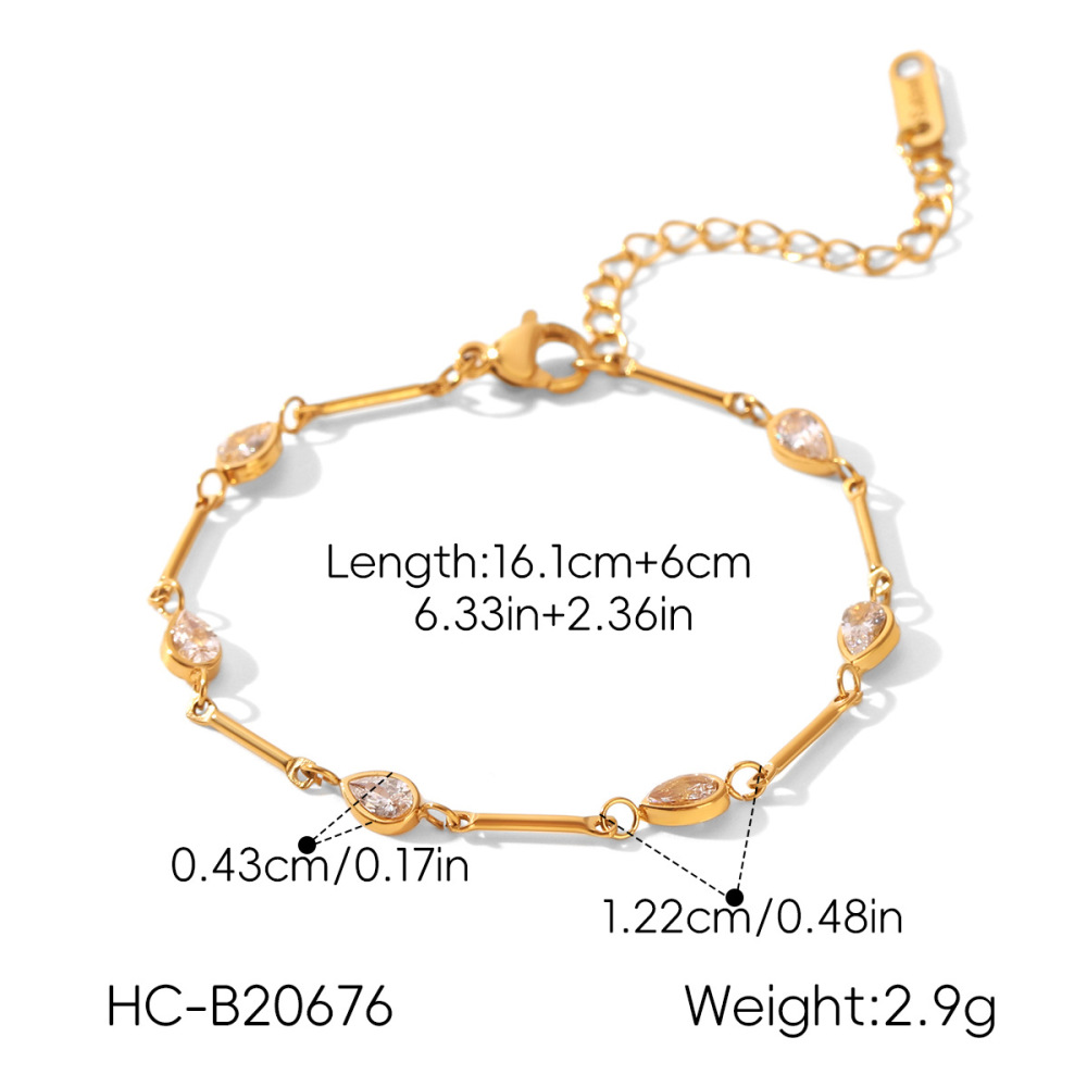 Droplet Stainless Steel Waterproof Gold Color Zircon Women's Chain Bracelets h5Picture2