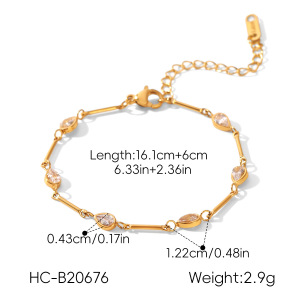 Droplet Stainless Steel Waterproof Gold Color Zircon Women's Chain Bracelets h5 Picture2