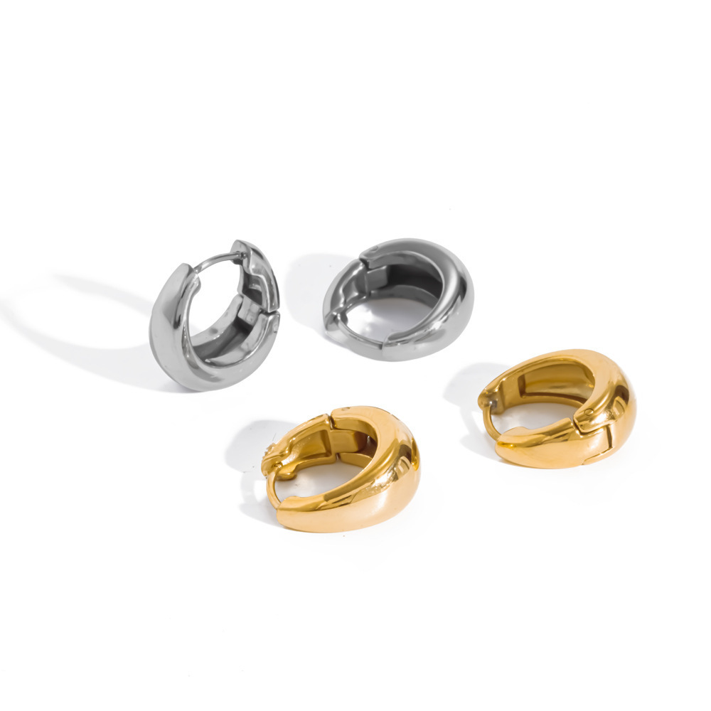 Casual Stainless Steel Waterproof Gold Color Women's Hoop Earrings h5Picture3