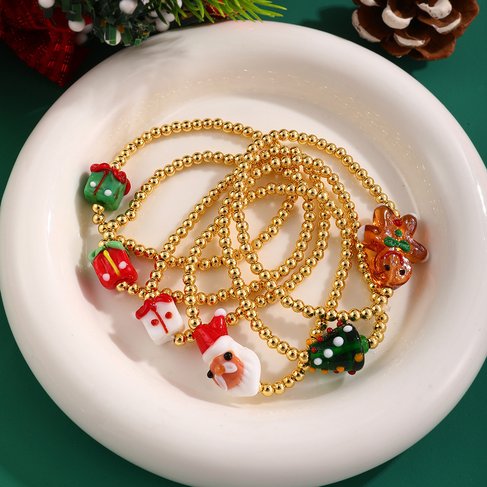 Simple Series Cute Christmas Beads Copper Gold Color Women's Beaded Bracelets h5Picture3