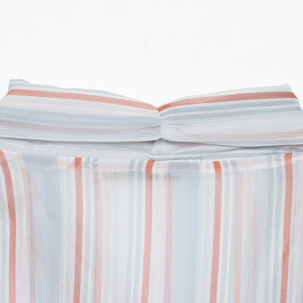 Elegant Stripes Tie-Up Ruffle Loose Fit Blouses & Shirts h5Picture4