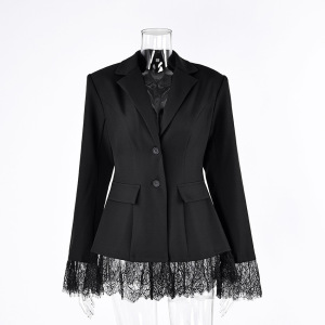 Elegant Solid Color Lace Panel Slim Fit Jackets & Coats h5