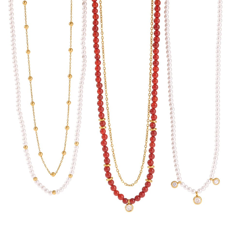 Romantic Series Retro Beads Stainless Steel Waterproof   Gold Color  Women's Beaded Necklaces Picture5