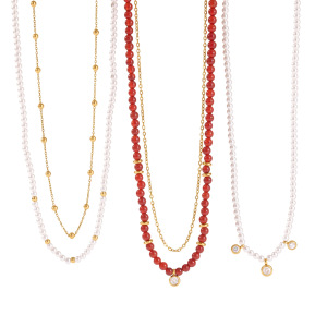 Romantic Series Retro Beads Stainless Steel Waterproof   Gold Color  Women's Beaded Necklaces h5 Picture5
