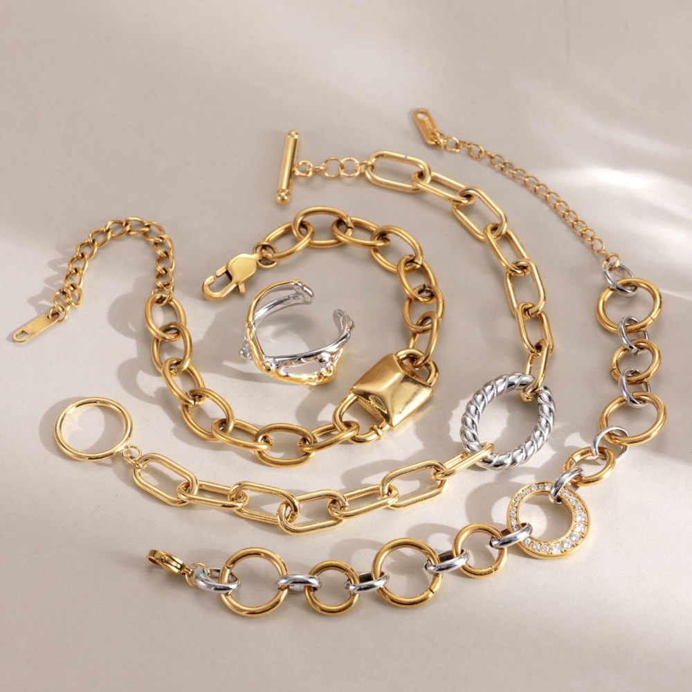 Simple  Lock Mixed Gold Color And Silver Colors Stainless Steel Waterproof   Gold Color  Women's Chain Bracelets Picture4