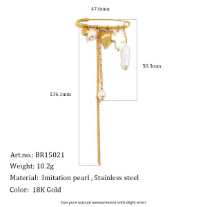 Retro Flower Heart Tassel Stainless Steel Gold Color Brooches h5