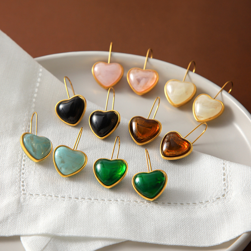 Simple Series Daily Heart Stainless Steel Waterproof Gold Color Women's Drop Earrings Picture4