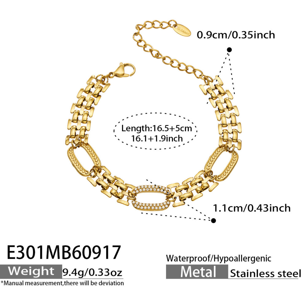 Simple Series Daily Patchwork Rectangle Stainless Steel Waterproof Gold Color Women's Chain Bracelets