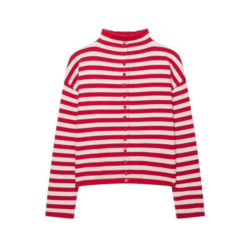 Casual Stripes Color Clash Straight Knit Cardigan
